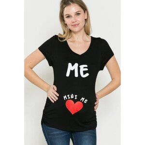 Pregnancy Announcement T-Shirt "Me Mini Me" Black Short Sleeve Maternity Top Lar